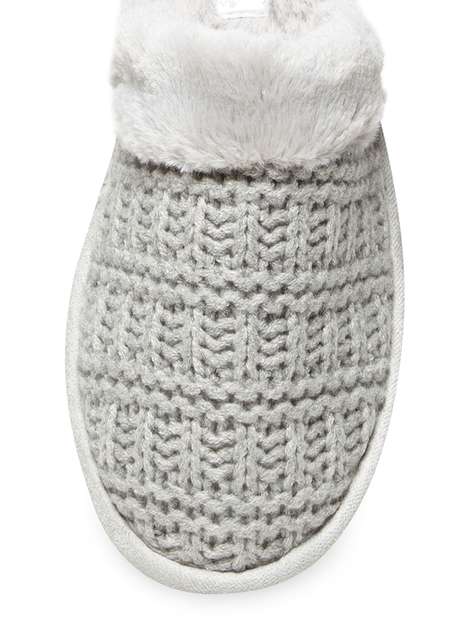 Grey Knitted Mule Slippers